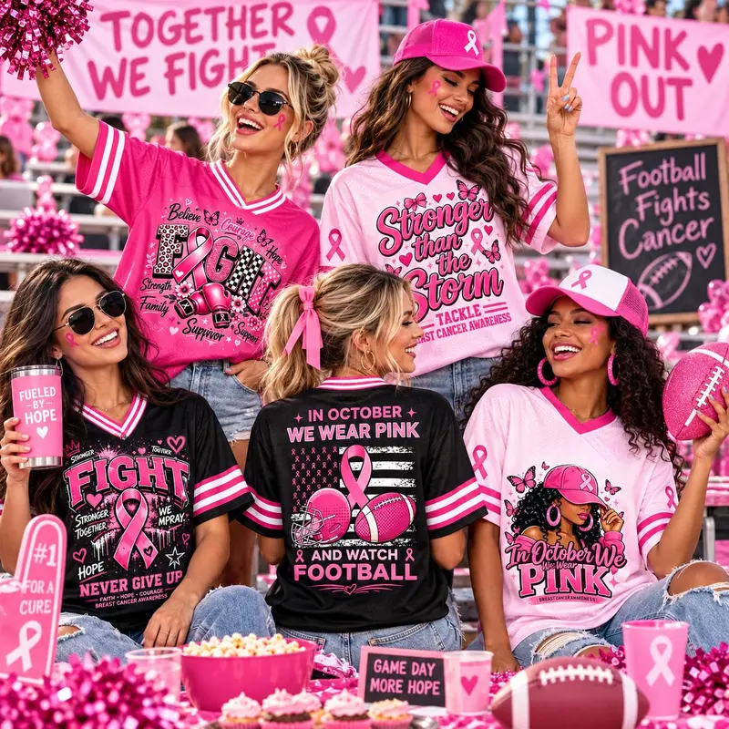 Women's Clothing Pink Ribbon Breast Cancer Awareness Jersey - Team Game Day Shirt, Hope & Strength Survivor Support Top, Thoughtful Gift For Warriors & Supporters#TikTokMadeMeBuyIt#PinkRibbon#SurvivorStrong#SupportGift