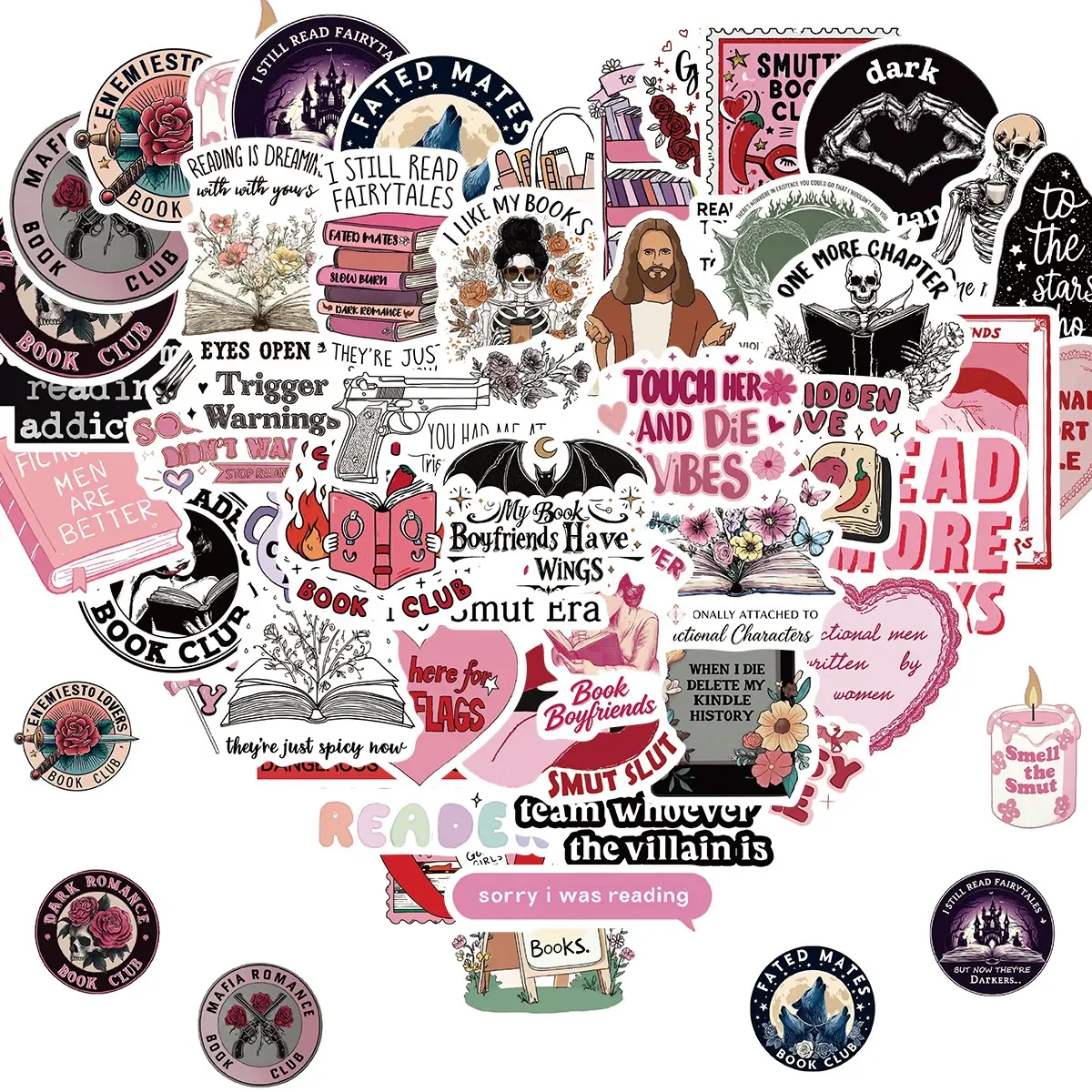 50 Pcs Bulk Book Stickers for Kindle, Waterproof Vinyl Decals, Durable Bookish Sticker Pack for Laptop, Ebook Reader, Phone, Journal, Scrapbook