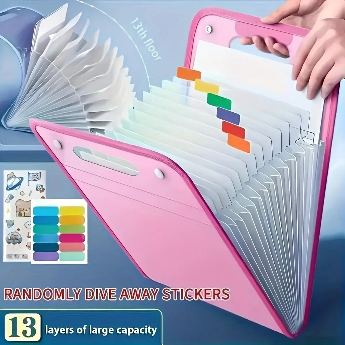 13-Layer Expandable File Folder, A4 Size, Multi-Pocket Document Organizer, Ideal for School, Office, University, Papers, Exams, Receipts, Bills