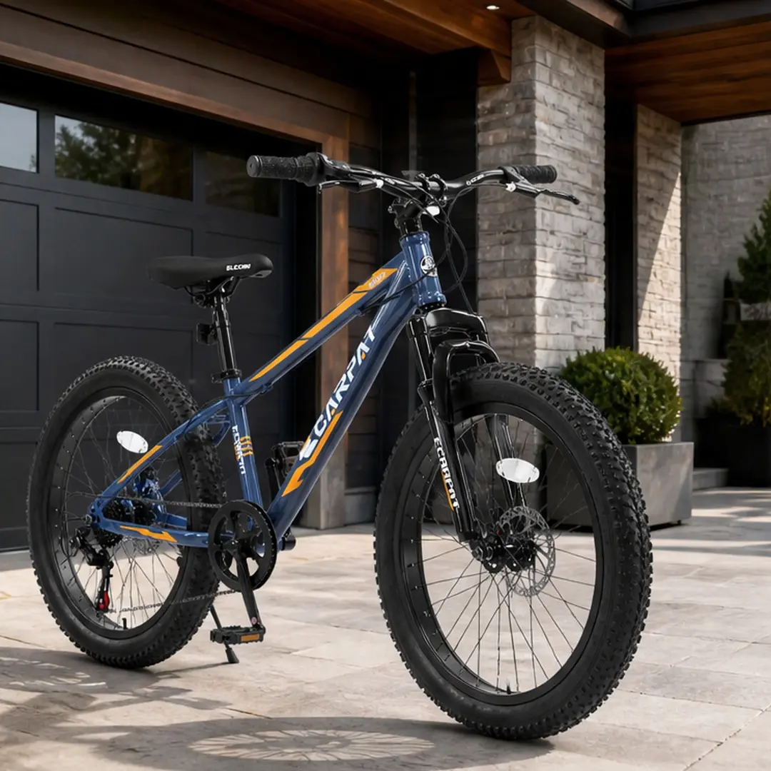 24-Inch Fat Tire Mountain Bike for Adults & Youth, High-Carbon Steel American Style Frame, 7-Speed Shimano Gears, Dual Disc Brakes, Front Suspension, Gray, Bikes