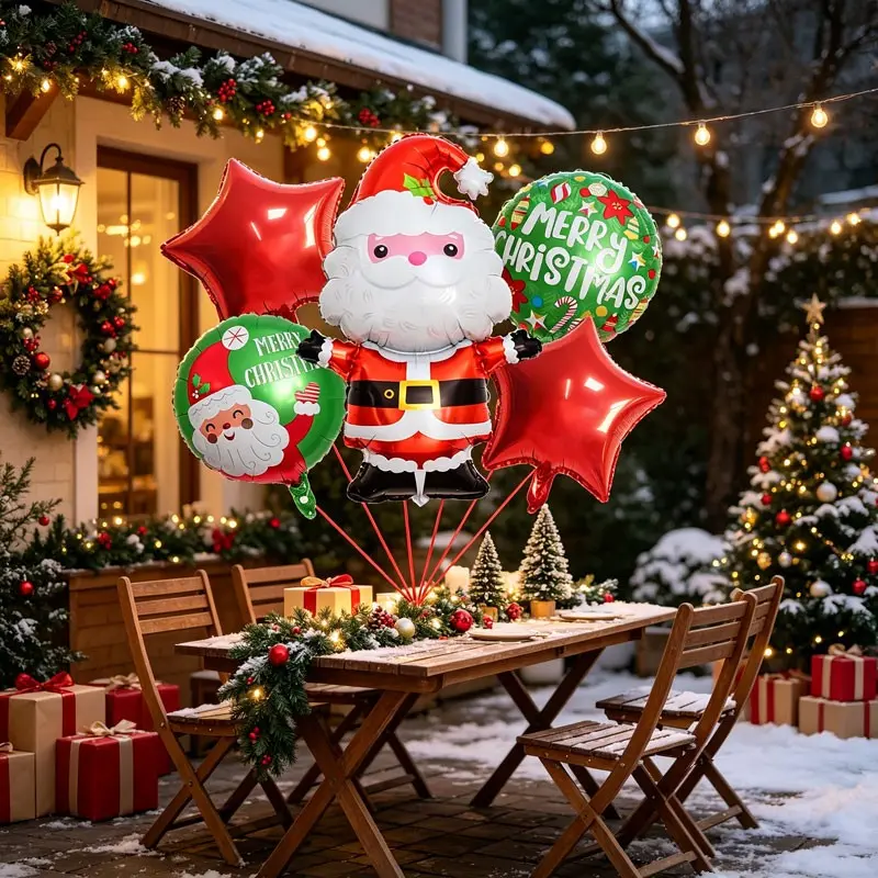 7-Piece Classic Christmas Cartoon Aluminum Foil Balloon Set, 6 options available，Santa, Gingerbread Man, Tree, Candy Cane, Wreath, Ball, Star balloon，Suitable for Christmas Eve Decoration，New Year,、Epiphany Christmas Indoor/Outdoor Decorations