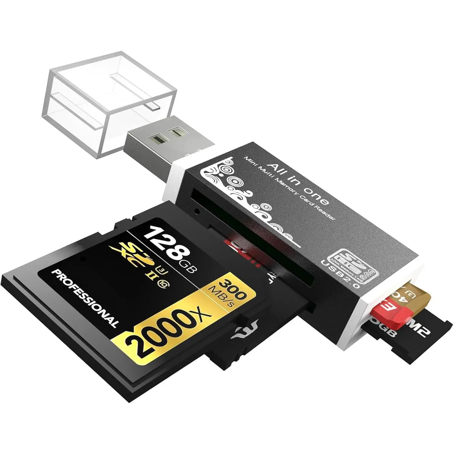 SD Card Reader, 4-in-1 SD Card Reader to USB Adapter, Memory Card Reader for MS Duo/Pro, M2 Card, SDXC, SDHC, MMC, RS-MMC,  SDXC,  SDHC and TF Card (1Pack Black)