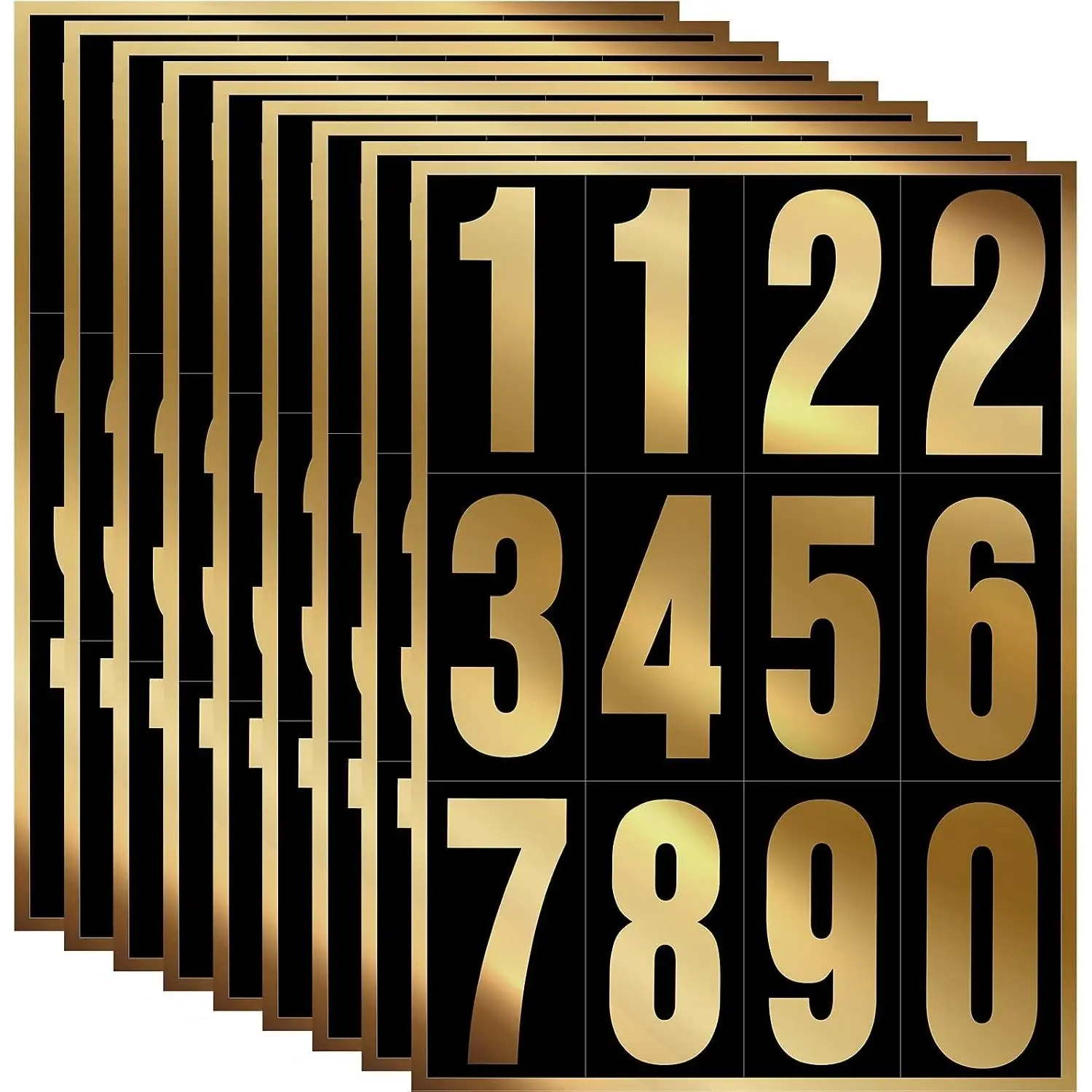 96 Pcs 3 Inch Reflective Vinyl Number Stickers 0-9 Gold on Black Waterproof Self Adhesive for Mailbox Address Door Signs Trash Cans Trucks Outdoor Home Business Use DurableGift