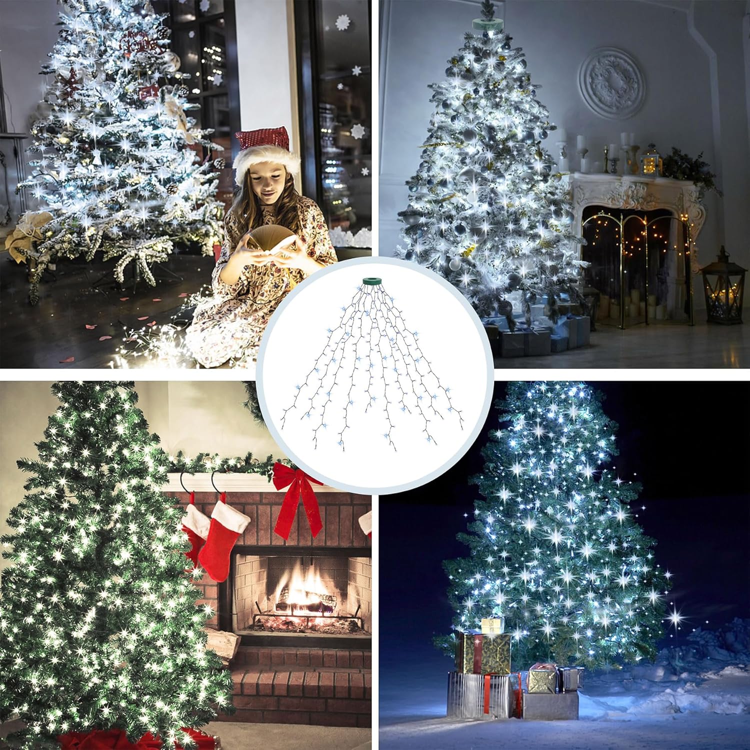 Christmas Tree Lights String, 400 LED Memory Function, 8 Modes, Remote Control, Timer, Holiday Decoration, 6.6ft X 16 Strands