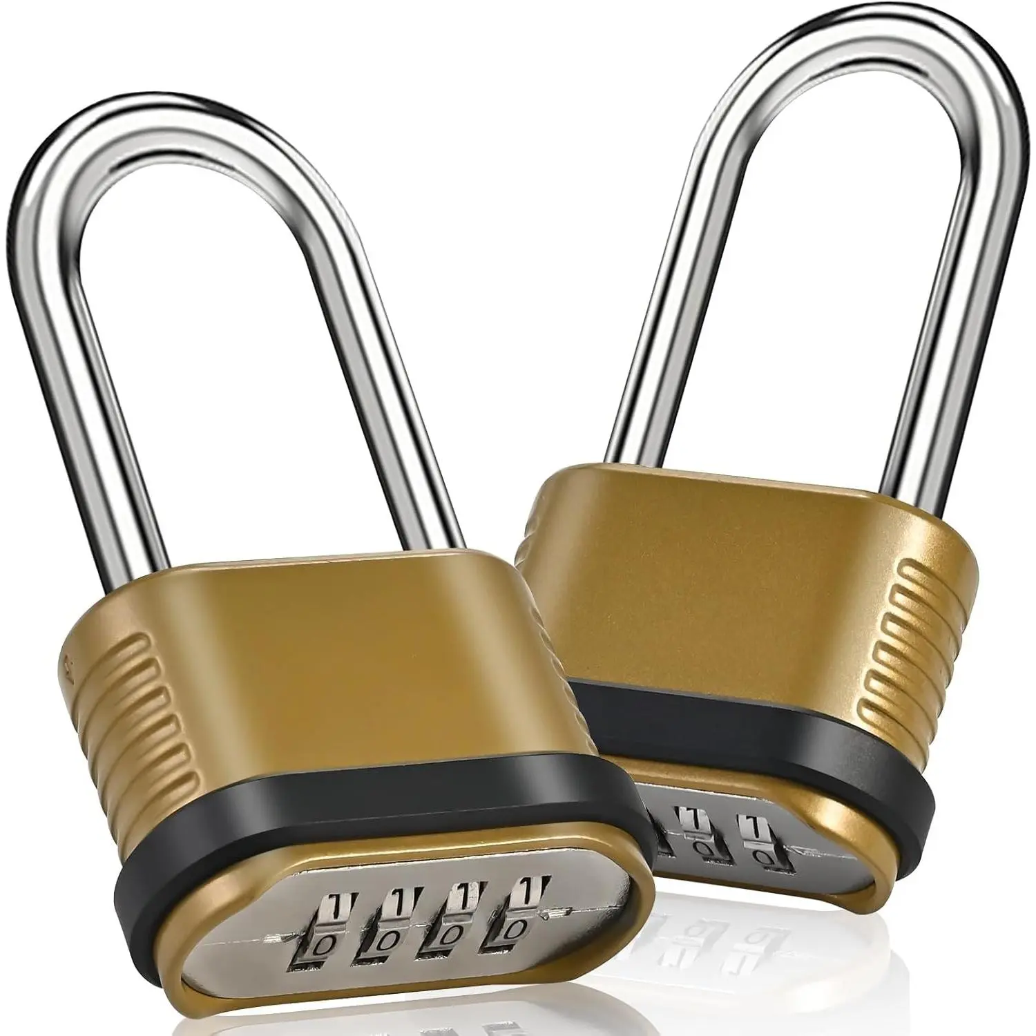 4 Digit Heavy Duty Combination Lock, 105mm Long Shackle Combo Lock | 2pcs Golden Weatherproof Combination Padlock, Outdoor Lock for Storage Units, Gym Lockers, Fence Gates & Shed Door