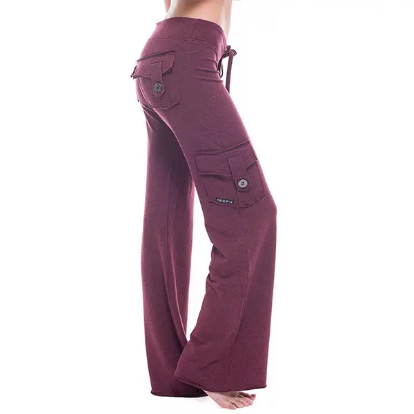 Women's Flare Leg Yoga Pants, Stretchy Gym Sweatwear with High V-Back Waist & Button Pockets, Comfortable Fitness Workout Bottoms, Fitness Workout Pants, Athletic Trousers, Women's Clothes, Gym Clothes Women