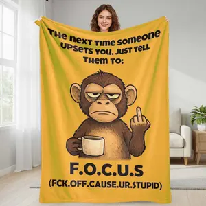Monkey Face Flannel Blanket  F.O.C.U.S Graphic Print  Soft Cozy Plush  UltraWarm  Lightweight  Durable  Perfect for Couch  Sofa  Bedding  Living Room Decor  Home Office Gift  Funny Present  Birthday Occasion  Outdoor Camping  Travel Companion  Apartment E