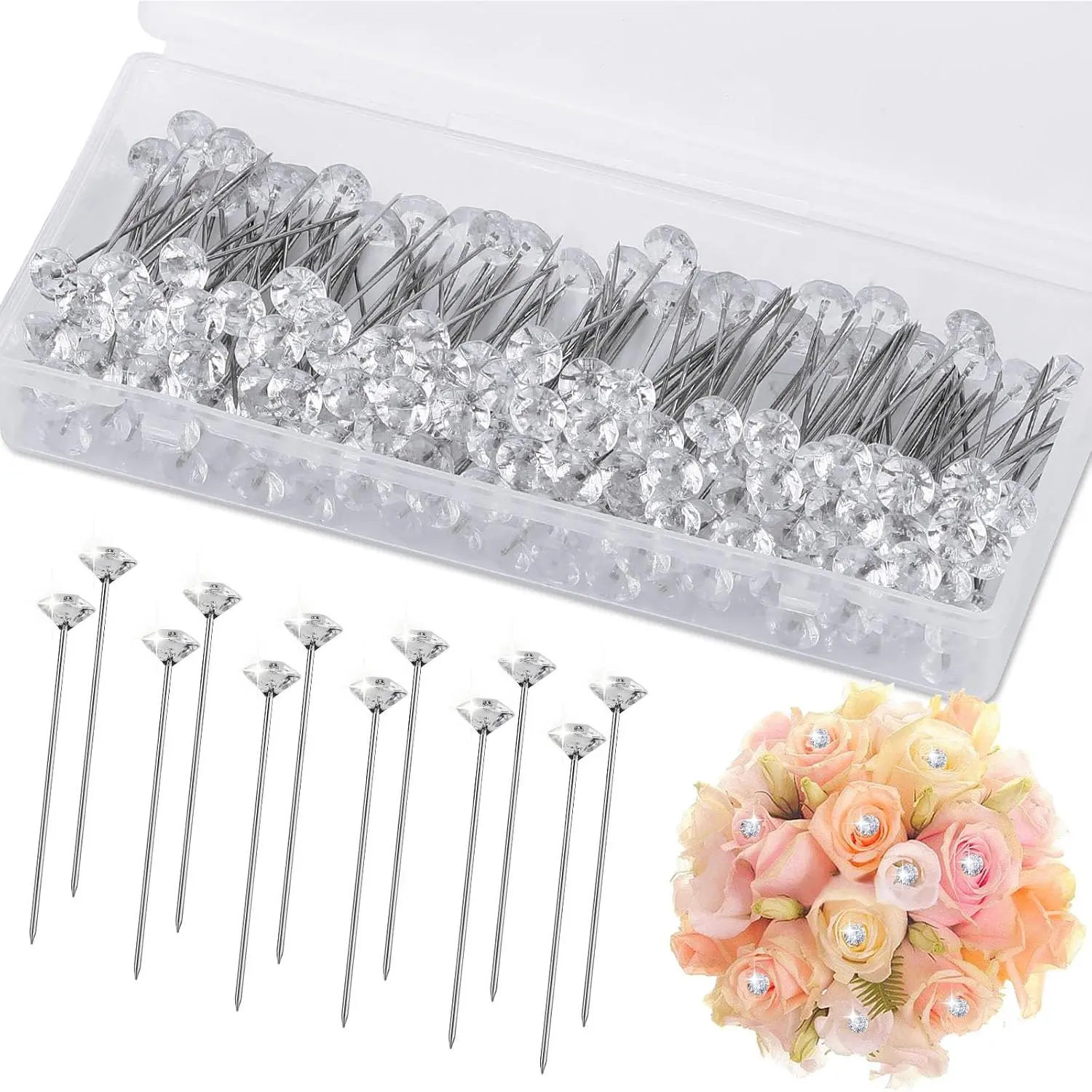200 count Corsage Bouquet Pins, 2 Inch  Boutonniere Flower Pins,   Pins for Flower Straight Pins for Bouquets Wedding Flower,  DIY Sewing Crafts