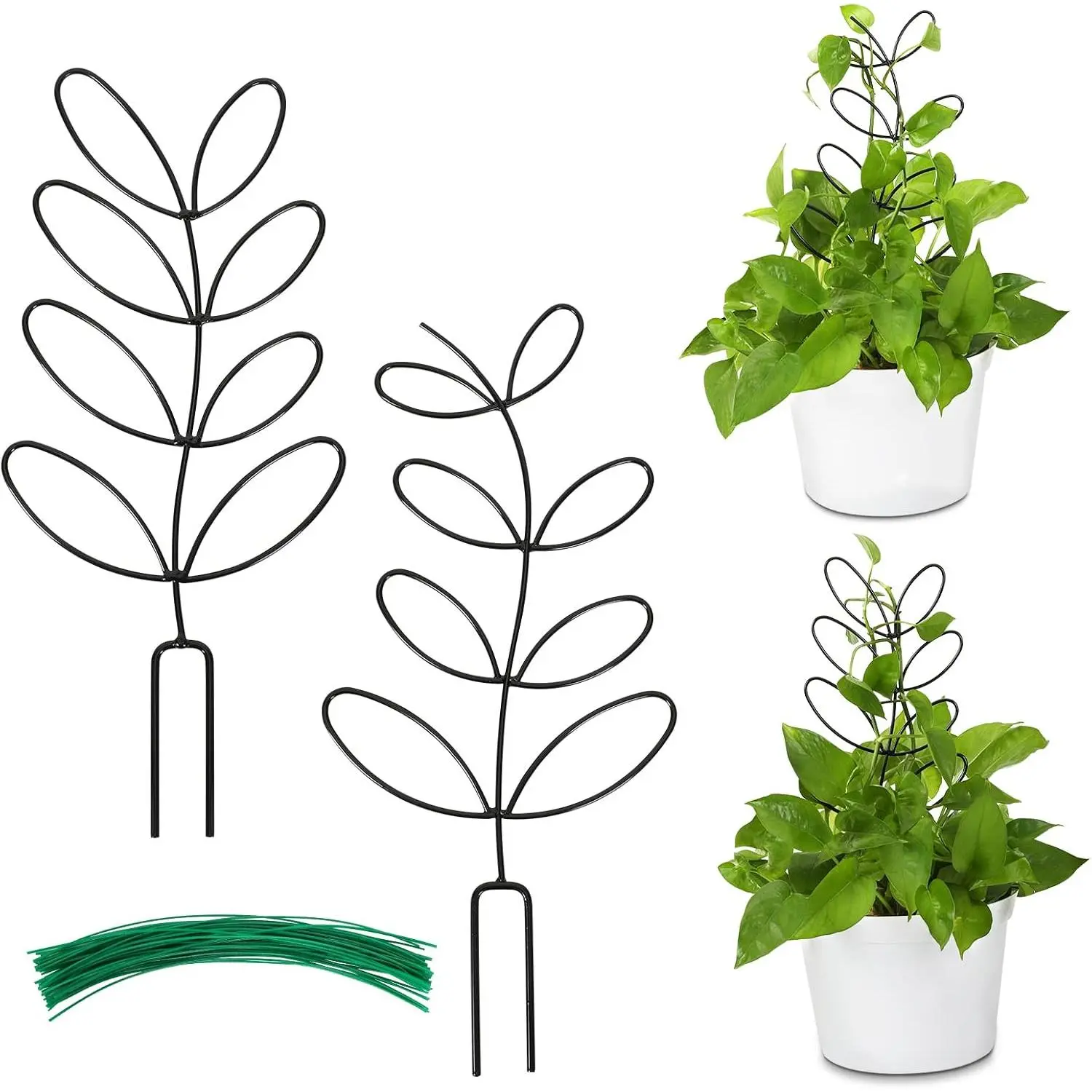2 Packs Indoor  Trellis Garden Trellis for Climbing , 12 Inch Metal Leaf Shape Small Trelli for Potted   Support for Houseplant with 50 Ties