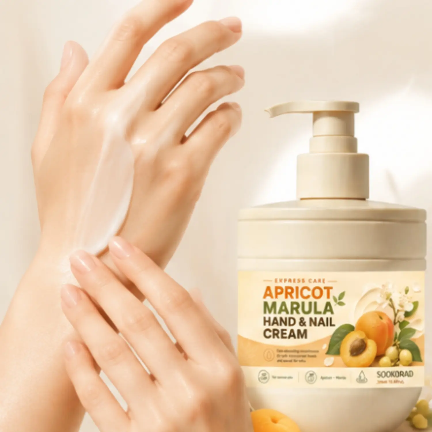 Apricot Marula Hand & Nail Cream, with apricot and marula, fast absorbing, nourishing, soft moisturized hands, cared for nails, normal skin, 10.58fl.oz, 300ml