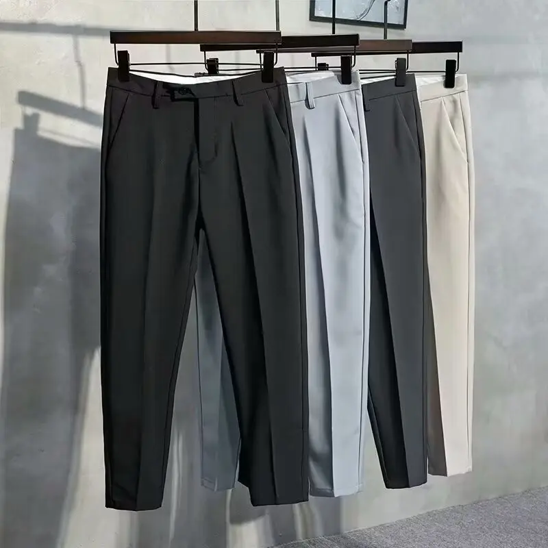 Men's thin British business casual pants, youth straight-leg suit pants, drape trendy nine-point pants