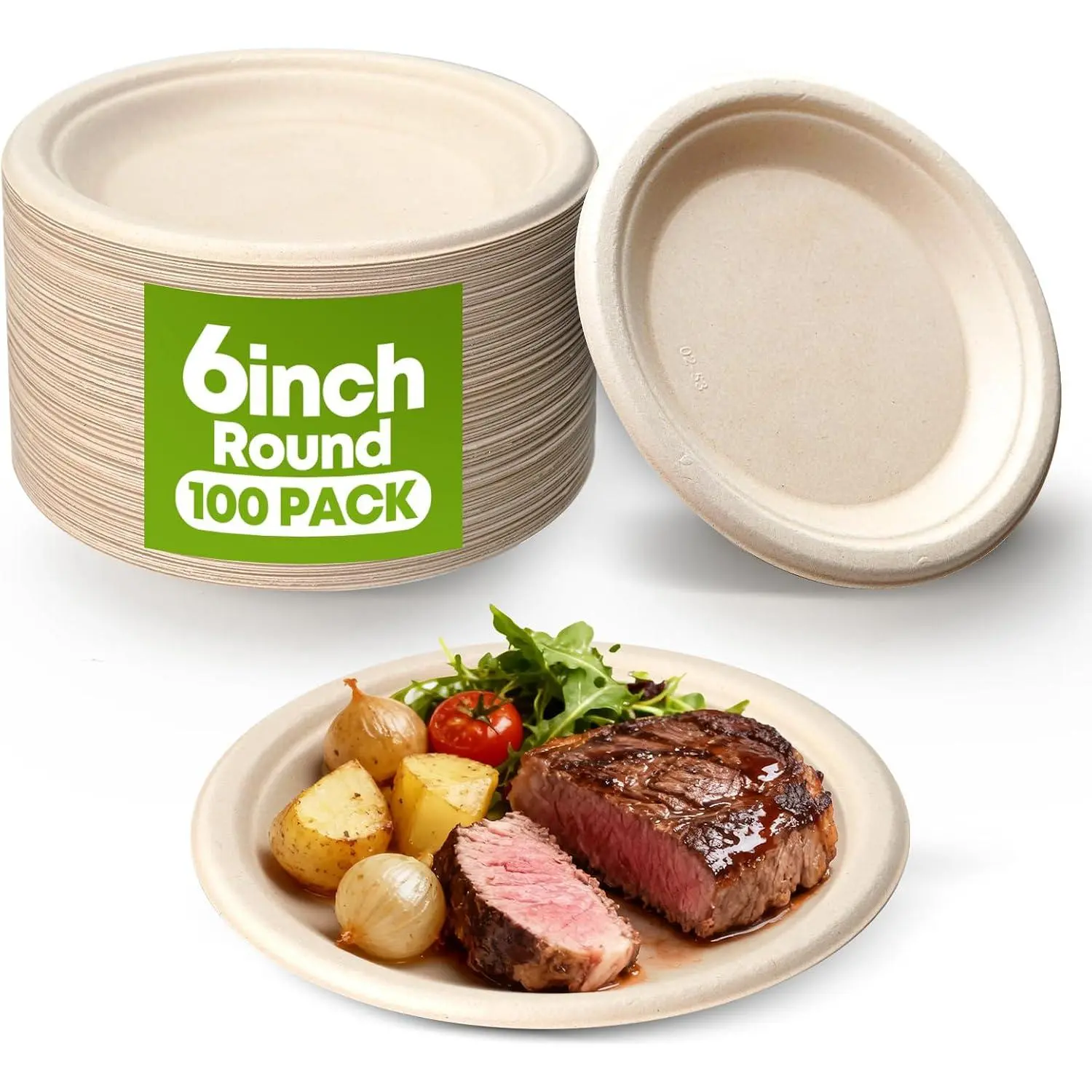 100 Pack 6 Inch Disposable Small Paper Plates,Heavy Duty Dessert Plates - Compostable, Microwave-Safe, Leak-Proof, Ideal for Parties, Picnics & Daily Use