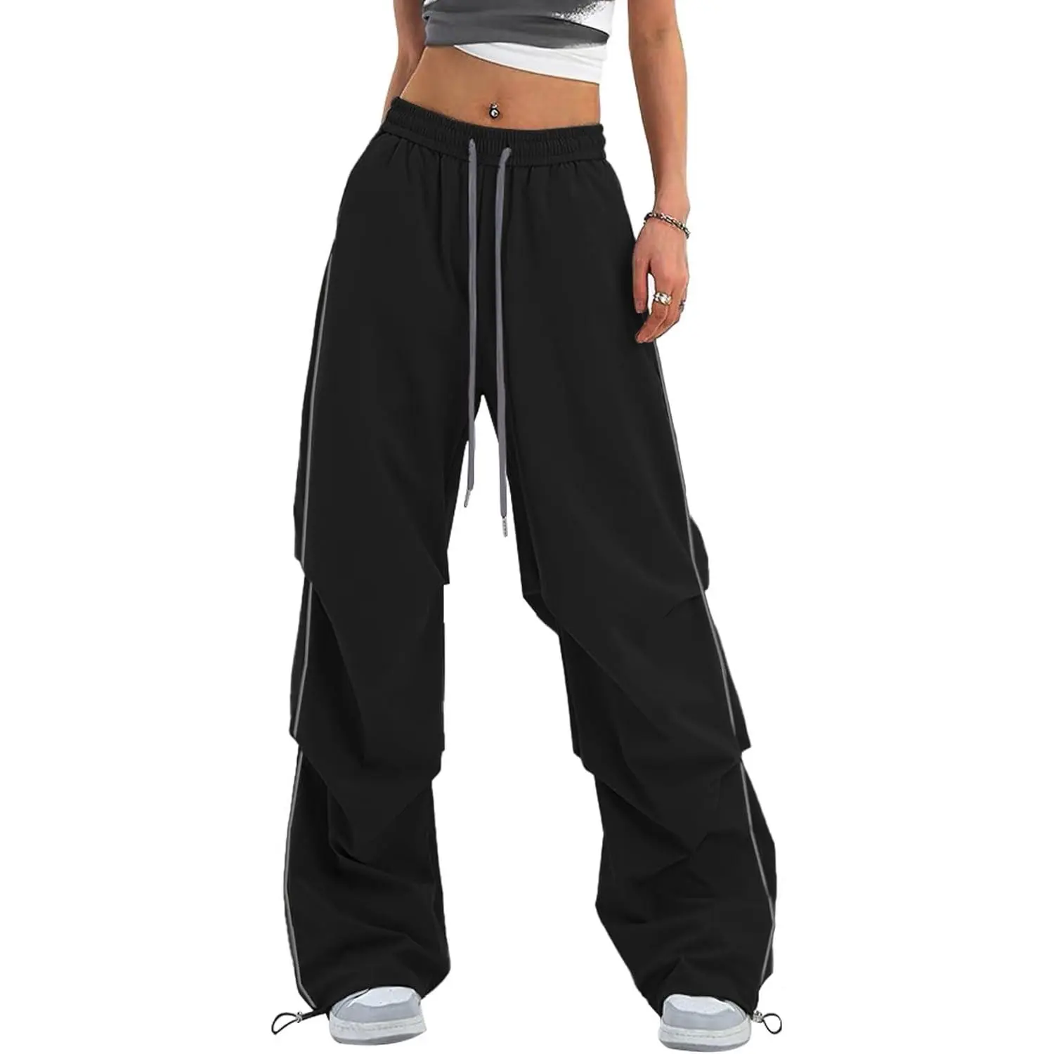 Women's Y2K Baggy Parachute Cargo Pants Wide Leg Casual Track Pants with Adjustable Drawstring Waist(Gift)