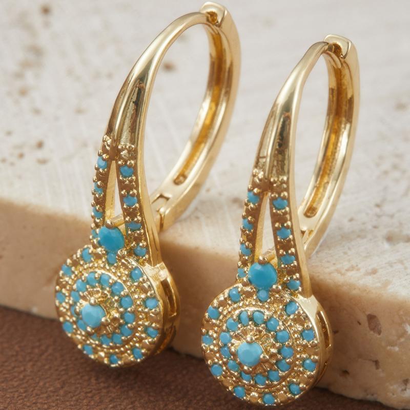 A Pair of Fashionable Inlaid Green Color Stone Earrings, Women's Bohemian Style Retro Trendy Accessory Gift