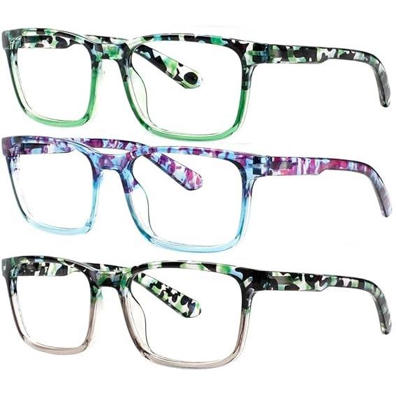 DEAAOK 3 Pack  Reading Glasses for Women Men - Blue Light Blocking UV Filter Computer Readers with Spring Hinge