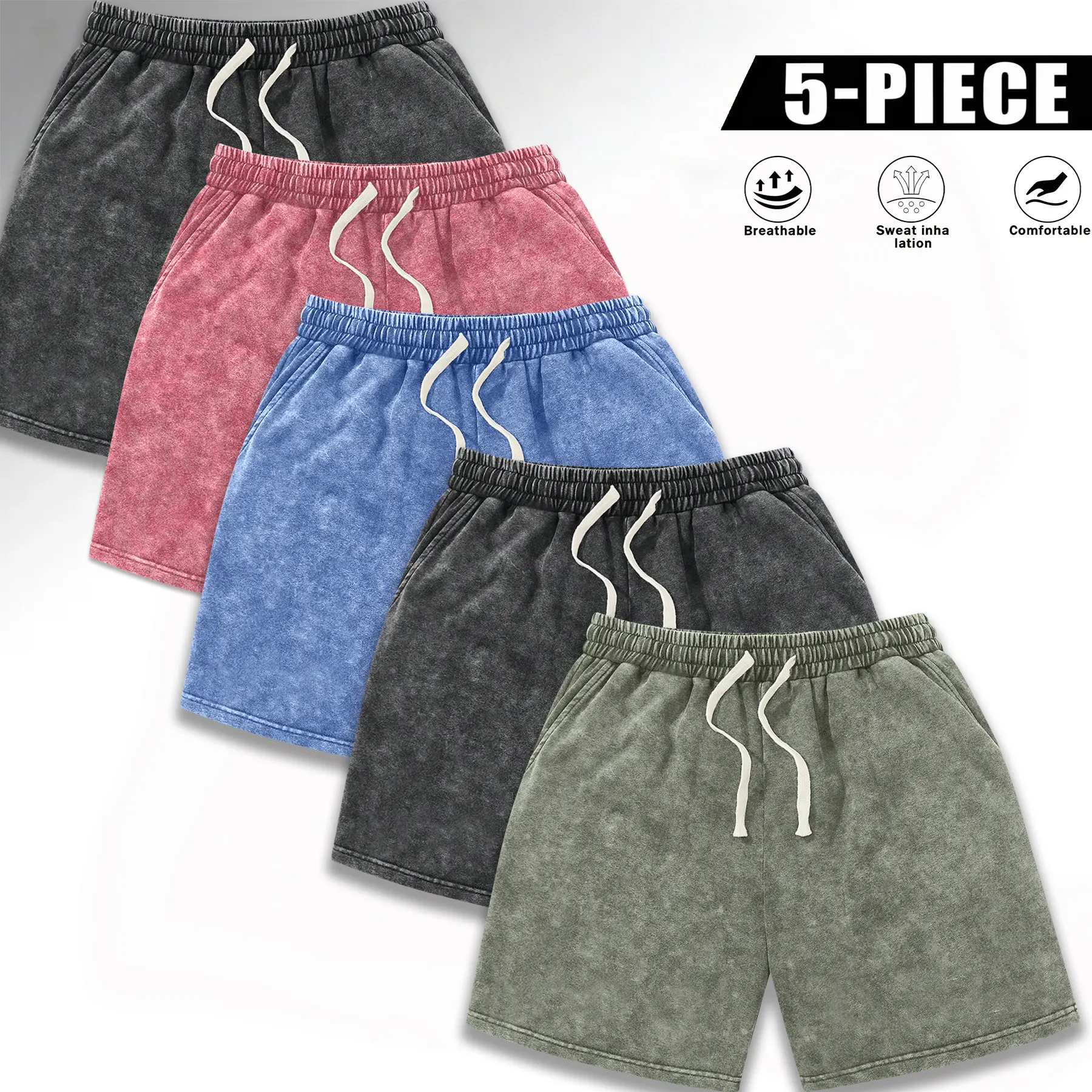 Men’s Vintage Washed Cotton Short Set Multi-Pack. Unique Y2K American streetwear style for exclusive outfits. Crafted with soft, lightweight, breathable and skin-friendly fabric. Perfect for surfing, basketball and all kinds of sports, wearable all year r