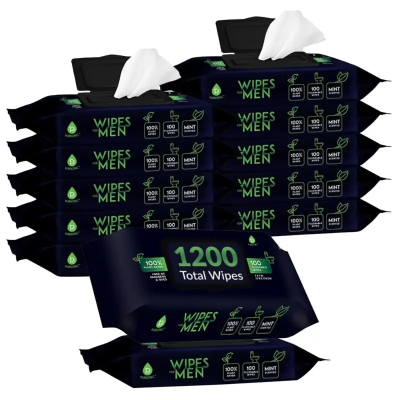 Soft Mint Scented Flushable Wipes for Men - 12 Pack (1200)  Based  and  Wipes with Aloe Vera & Vitamin E -  Wipes for Gentle & Thorough Cleansing