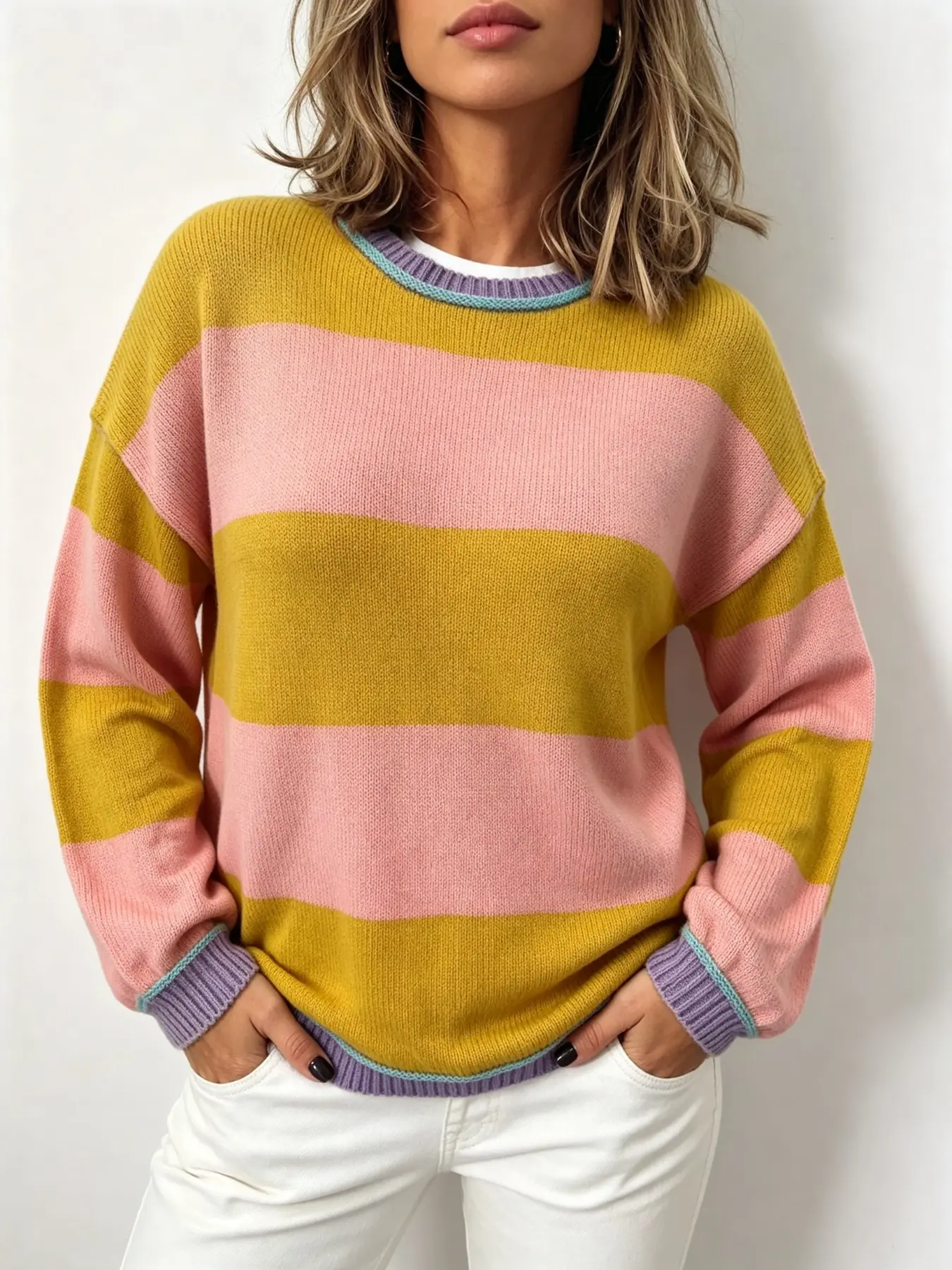 Women's Plus Size Casual Long Sleeve Pullover Sweater, Round Neck Drop Shoulder Design, Perfect for Fall & Winter Wear
