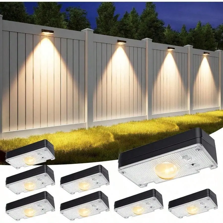 8Pcs Solar Fence Lights Outdoor Waterproof, Fence Lights Solar Powered, 12 RGB Color Modes  Warm White  Cool White, Fence Solar Light Outdoor for Backyard, Patio, Yard, Wall, Deck Ambient Glow Lighting