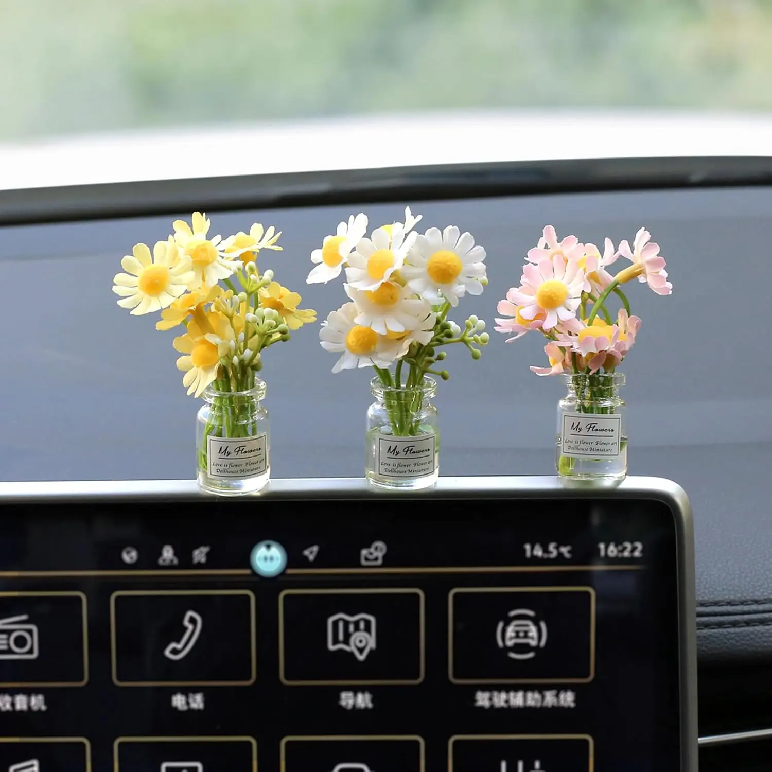 Daisy Flower  Accessories for Women Interior Aesthetic, 3 count Daisy Cute  Dashboard Decorations