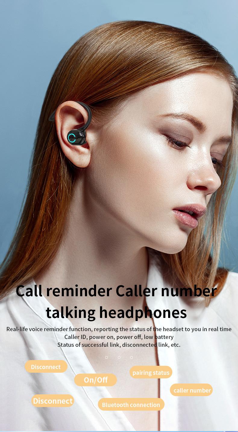 Wireless Single Ear Bluetooth Headset Over-Ear Sports Earphones Long Battery Clear Call Stable Fit