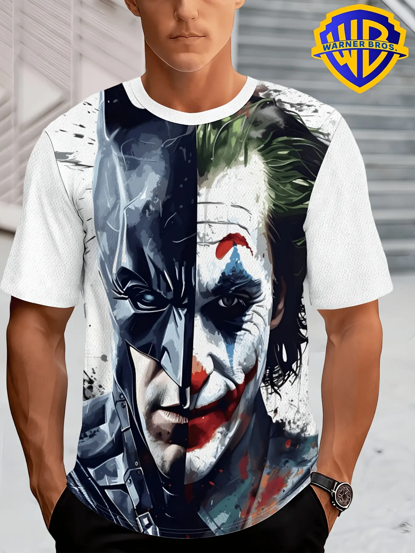 Warner Bros Dc Comics Batman Joker Series Digital Print Unisex T-Shirt, Casual Loose Fit Long Sleeve Tee for All Seasons