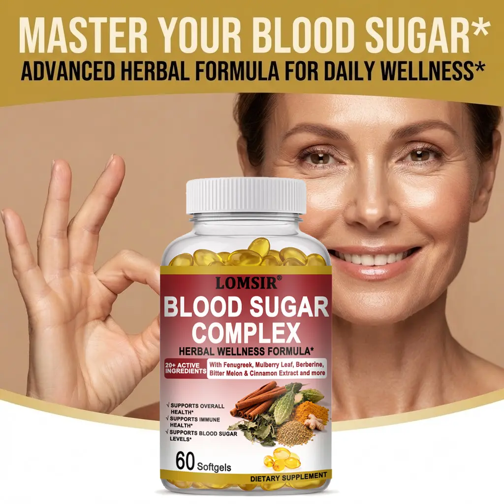 Blood Sugar Complex Supplement - 20+ Active Natural Herbs-Cinnamon, Bitter Melon, Mulberry Leaf, Fenugreek, Berberine, Vitamins for Energy Level, Vitality Support - 60 Softgels