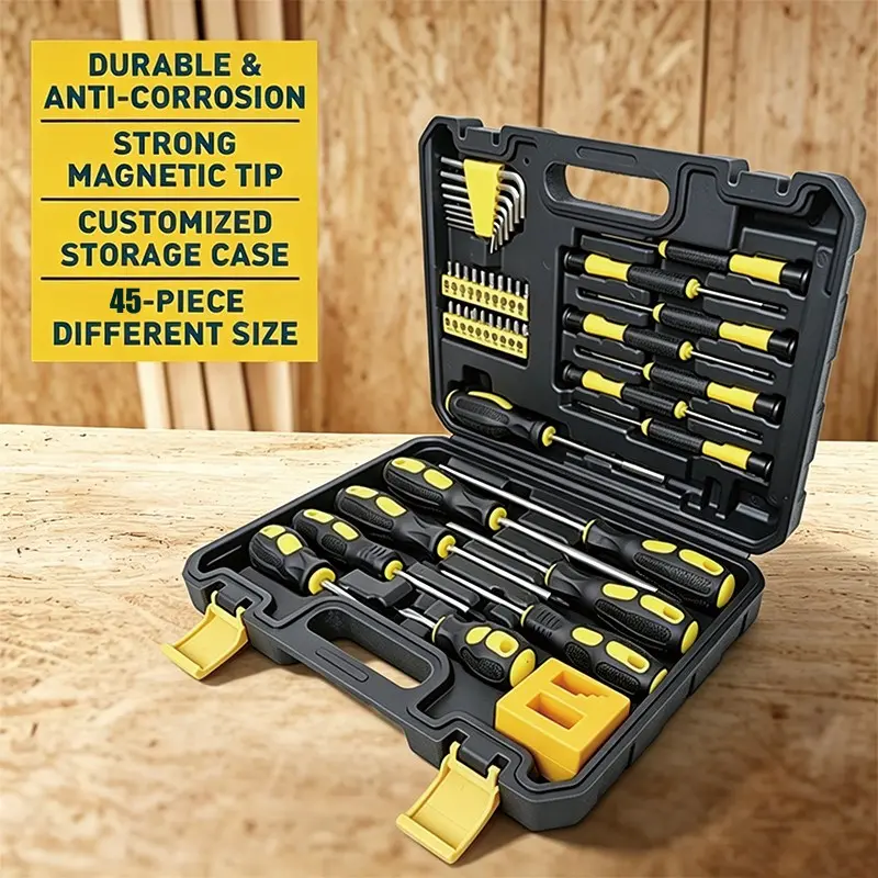 45-Piece Magnetic Screwdriver Set, Multipurpose Screwdriver Kit, including Flathead, Phillips, Hex, Pozidriv, Torx, and Precision Screwdrivers, with Magnetiser / Demagnetiser Tool.