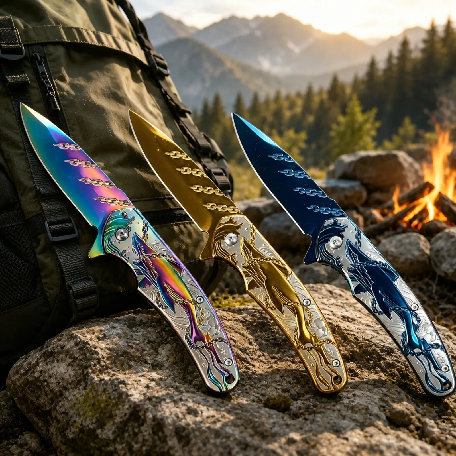 Outdoor Manual Folding Knife with 3D Shark Relief Pattern – Metal EDC Folding Knife; Suitable for Camping, Fishing, and as a Gift for Men