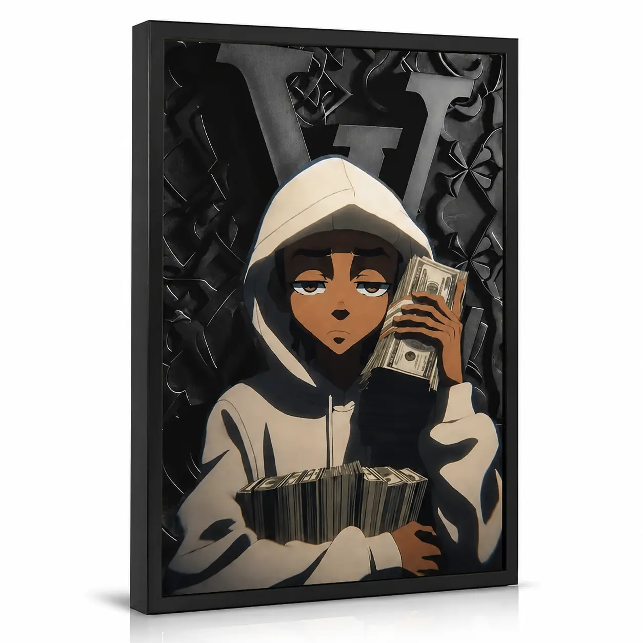 Riley Freeman's money-themed canvas wall art "A Stack of Cash" is the ultimate masculine space decoration for hip-hop and anime enthusiasts, and also a perfect choice for modern rooms