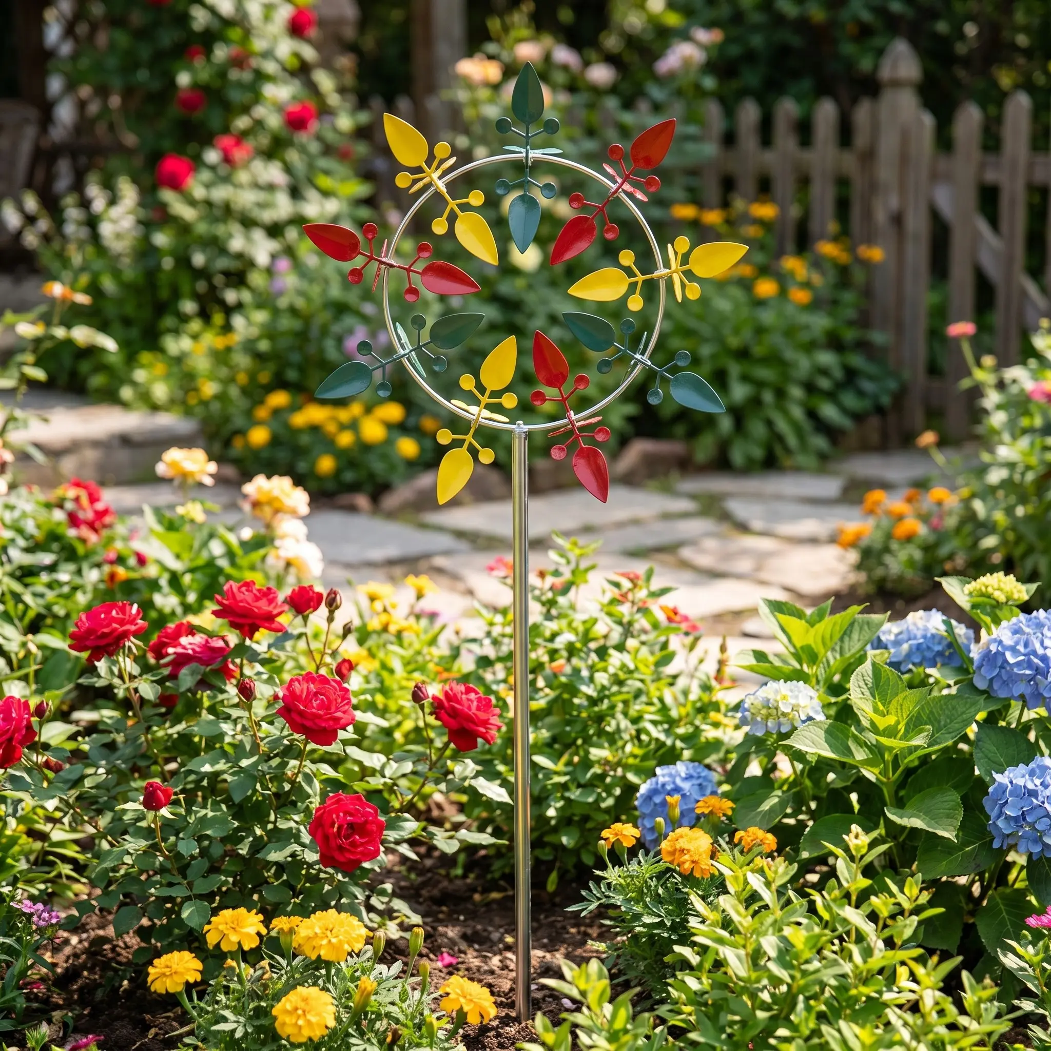 Colorful Metal Wind Chime Spinner, Iron Art Spinning Windmill for Garden & Patio, Small Kinetic Ornament for Desk & Windowsill