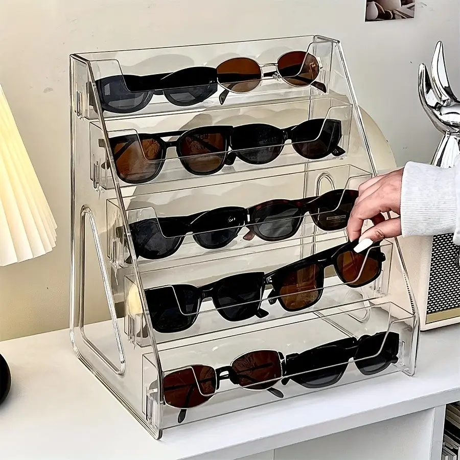 Five-Tier Sunglasses Display Rack, Large Capacity Multi-Layer Sun Glasses Shelf, Desktop Organizer for Eyewear Storage