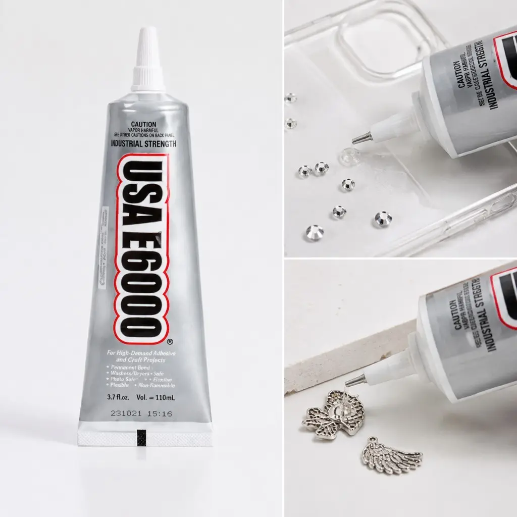 E6000 Jewelry and Bead Adhesive，Multi-purpose Clear Glue，Waterproof and Paintable, Strong Flexible Craft Adhesive for Wood, Glass, Fabric, 110ml