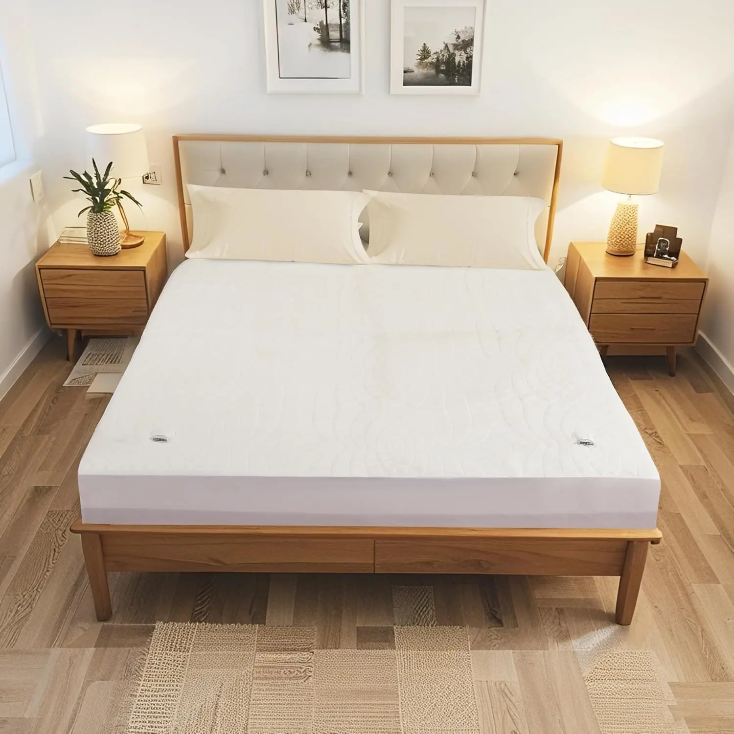 White Diamond Printed King Size Electric Mattress Pad (78"x80"), 4 Heat Settings, Dual Controller, 10-Hour Auto Off, Fits 15-Inch Deep Pockets, Machine Washable
