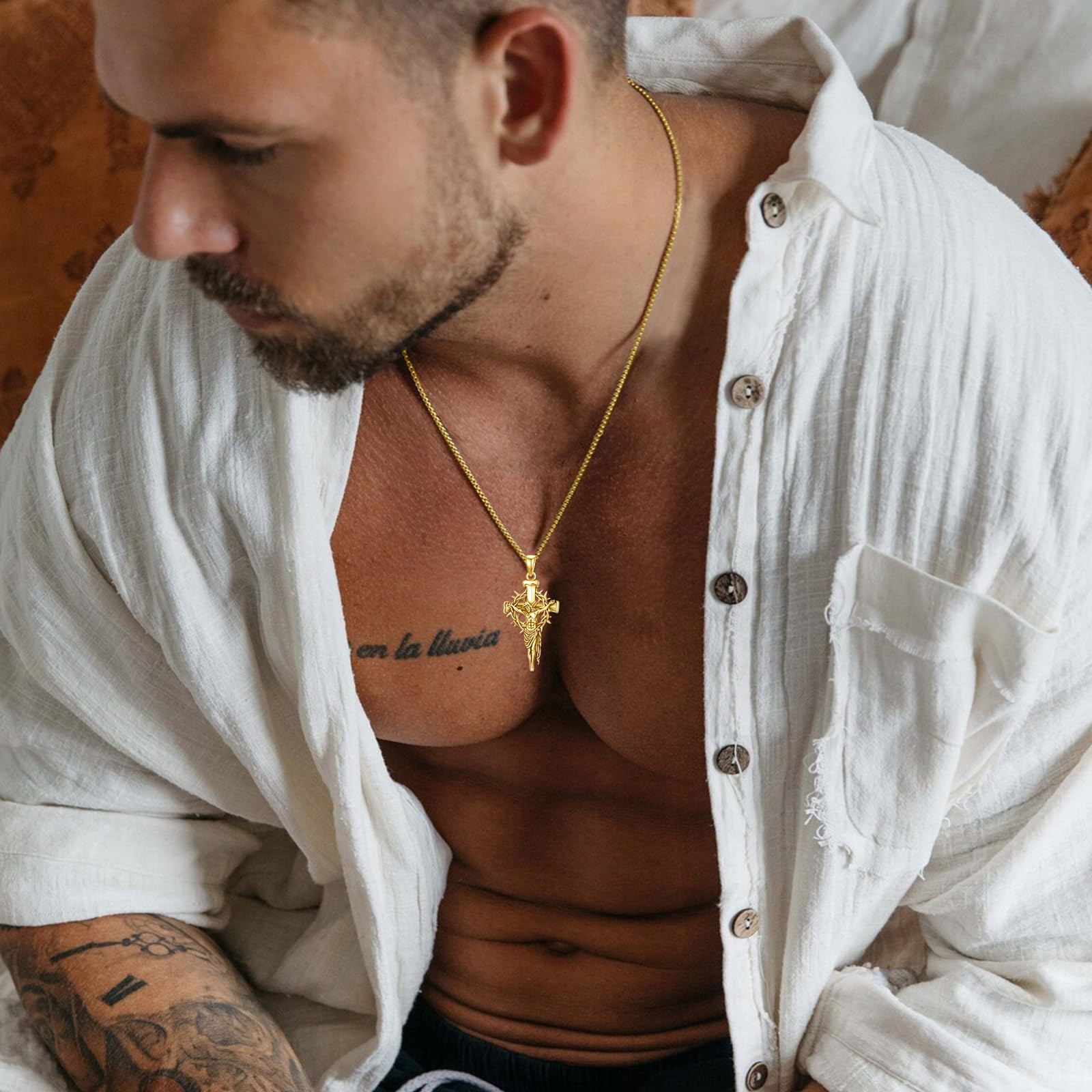 MEIDERBO Jewelry Thorn Cross Jesus Necklace 925 Sterling Silver Cross Pendant Christian Jewelry Men's Gift Fall Fashion Fall Gifts 22+2 Inch