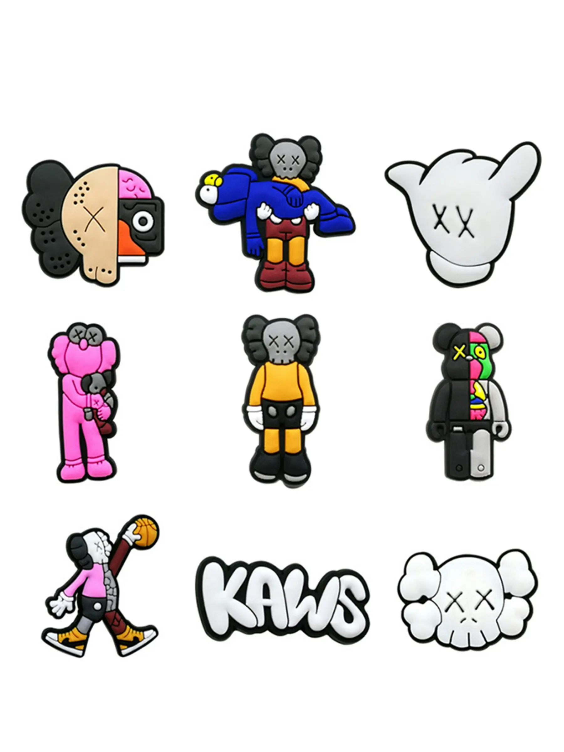 9/18 Pieces Popular Cartoon PVC Shoe Accessories, Kaws Pop Crocs Shoe Decor, Unique Fashion Gift for Fans, All Seasons Cute Style