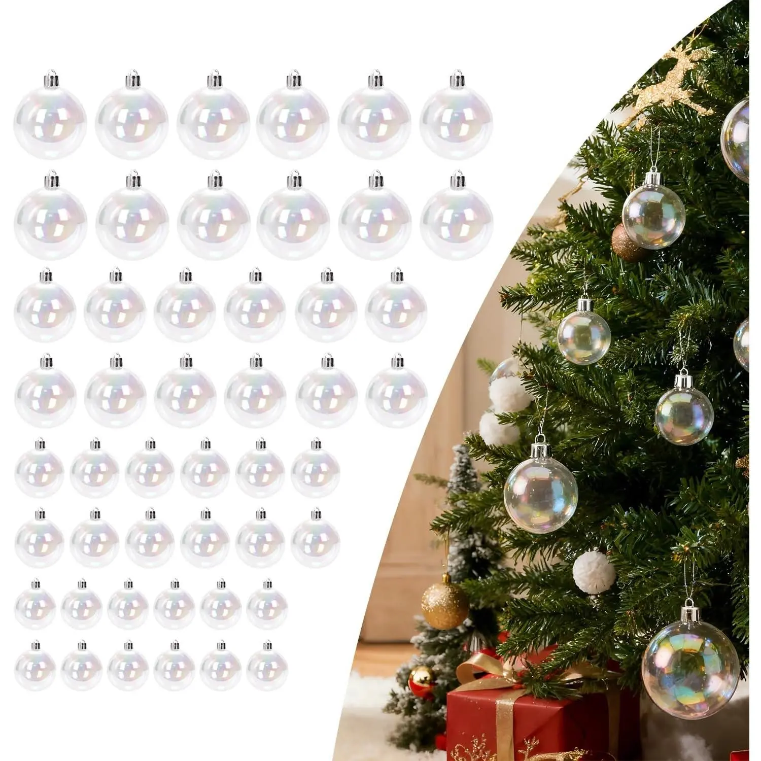 48 count Christmas Rainbow Decorations - Transparent Fillable DIY  Balls, 4 Sizes for Xmas Tree  Party Decor