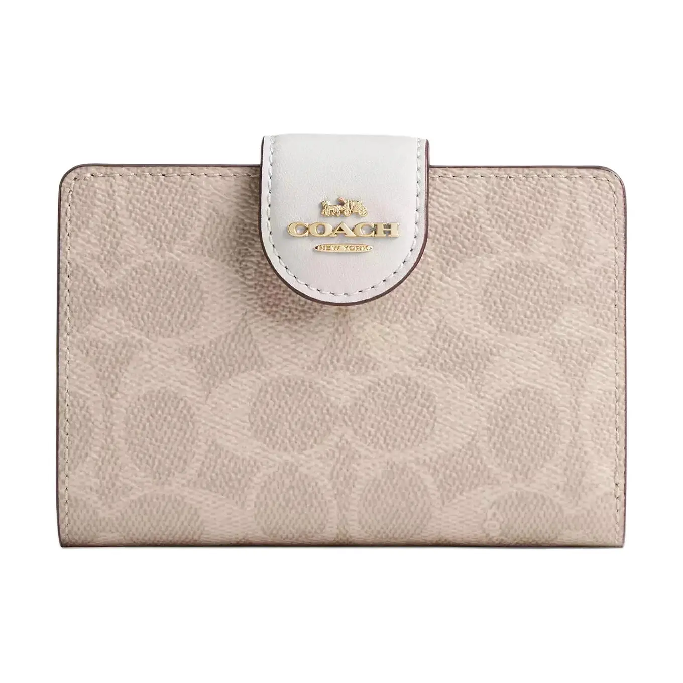 Coach Corner Zip Signature 13 Wallet for Women – Sand and Chalk Color Block Style