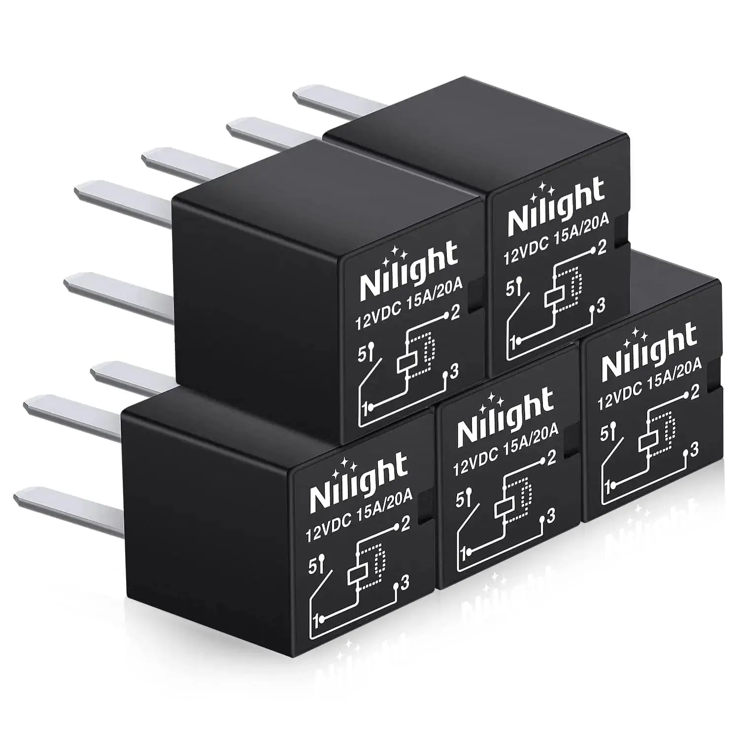 Nilight 5 Pcs 4Pin SPNO Automotive Relays - 20A AG Alloy Direct Replacement, 12 VDC, 960 mW, High Temperature Withstand Up to 125°C Ambient for Car Electronics Systems,car accessories