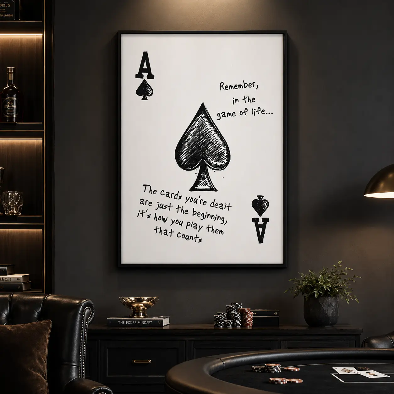 Modern Vintage Poker Ace of Spades Card Letter Quote Decorative Wall Art Artistic Artwork Printed Canvas Poster Decor Perfect for living room home decor, Quotes Print, Poker Wall Art, Casino Room Decor, Man Cave Poster, Gift for Card Players