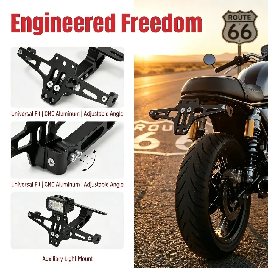 Universal Motorcycle License Plate Bracket, Aluminum Alloy Adjustable Angle, Auxiliary Light Mount, Fits Motorcycles, Scooters, Atvs, License Plate Frame