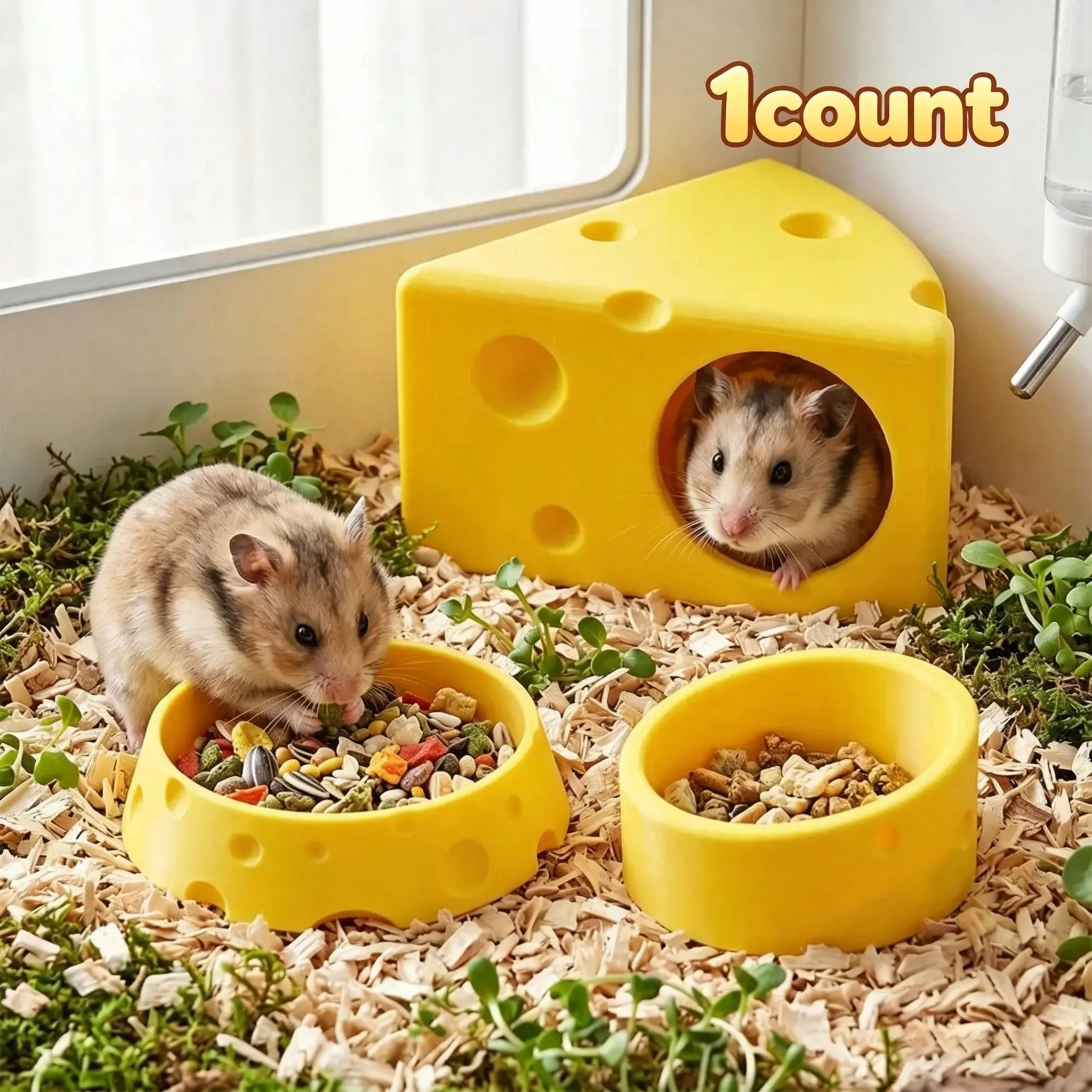 1PC Cheese-Shaped Hamster Hideout, Small Animal Feeding Bowls, Hamster Food Bowl & Sleep Nest, Creative Cage Decor Small Animal Feeder for Dwarf Hamsters & Golden Bears, All-Season Cage Accessory