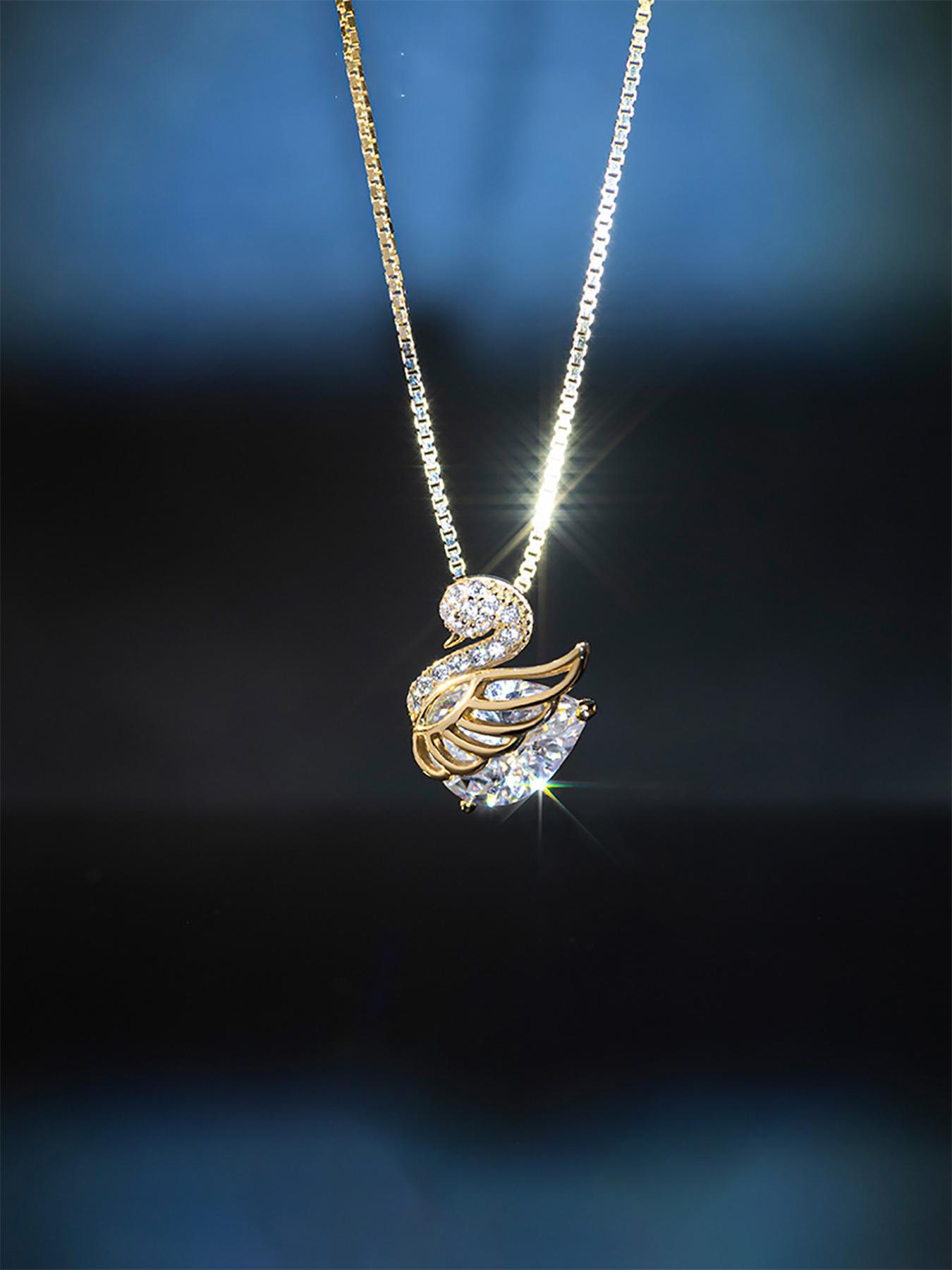 S925 Sterling Silver Swan Design Pendant Necklace for Women & Girls, Artificial Zircon Decor Necklace, Fashion Jewelry for Party, Daily Decor, Trendy All-match & Exquisite Jewelry for Birthday Gift, Daily Wear Necklace