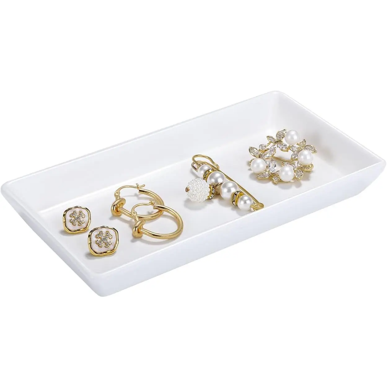 Tray, Small Rectangle Ceramic  Tray  Dish, Trinket Perfume Tray for , Rings, Bathroom Kitchen Soap, White | Trinket Perfume Tray for , Rings, Bathroom Kitchen Soap, White
