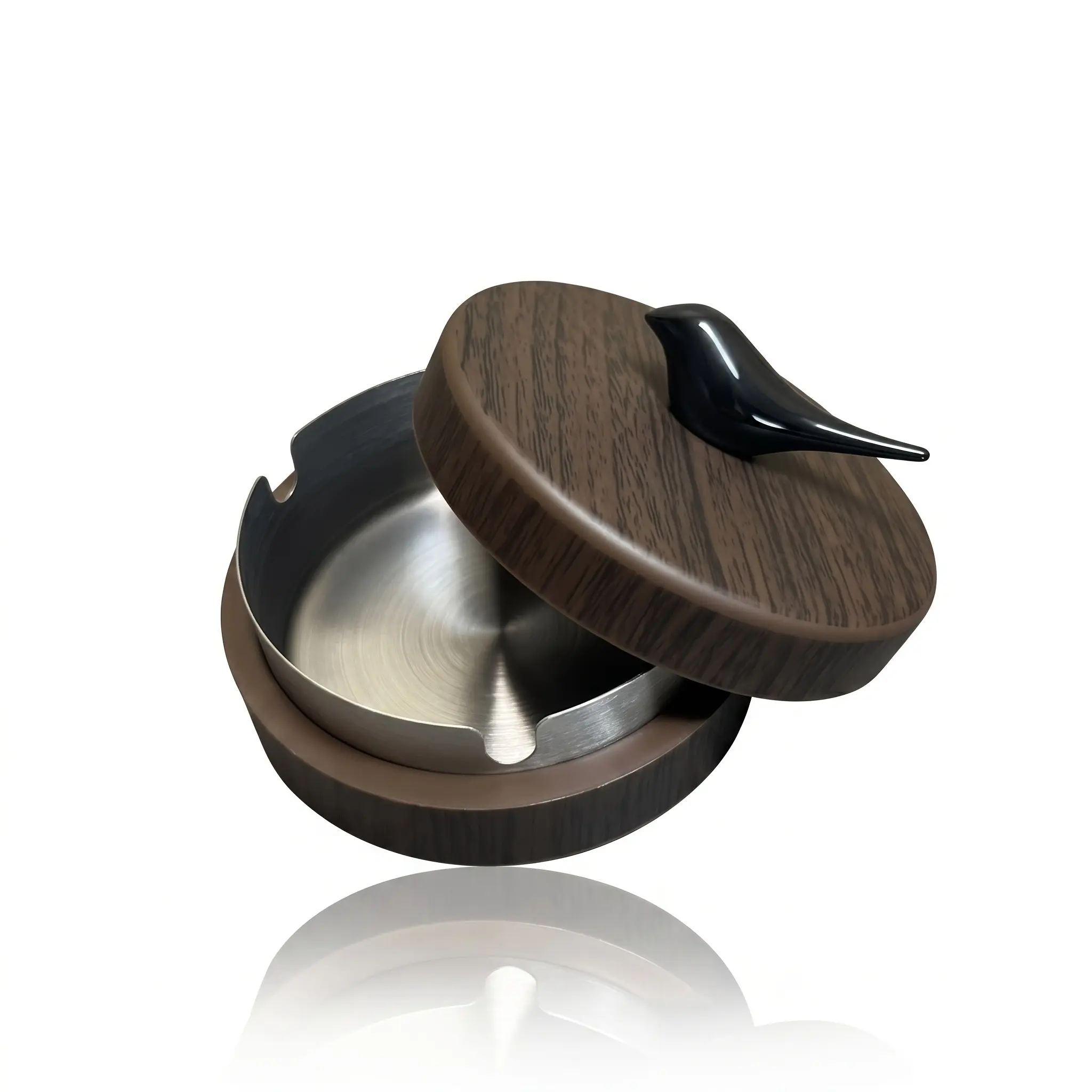 Bird-Shaped Ashtray with Lid, Windproof Ash Holder, Stainless Steel Lining, Easy-To-Clean Wood Grain Design, Ideal for Home Office