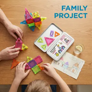 Mini Magnetic Building Blocks, 42 Pieces - Montessori Education Magnetic Travel Building Set, with Iron Storage Box, Airplane-Shaped Toy, Suitable as a Birthday Gift for Boys and Girls, and an Essential for Outdoor Camping Trips.