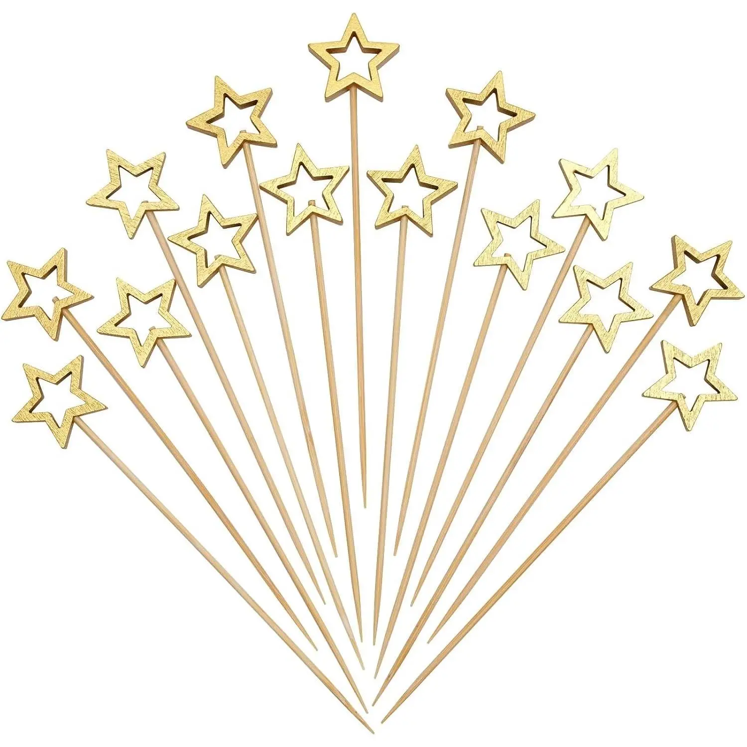 Minisland 5.5 Inch Big Gold Star Bamboo Cocktail Picks, 50 Counts Fancy Decorative Toothpicks for Appetizers Drinks Fruit Garnish, Christmas New Year Holiday Party Food Skewer Sticks - MSL430