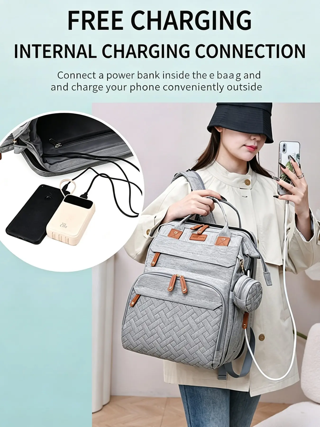 Multifunctional Baby Bed Mom Bag, Diaper Bag Backpack, Aluminum Foil Insulated Dual Bottle Holder, USB Charging, Waterproof Maternity Backpack