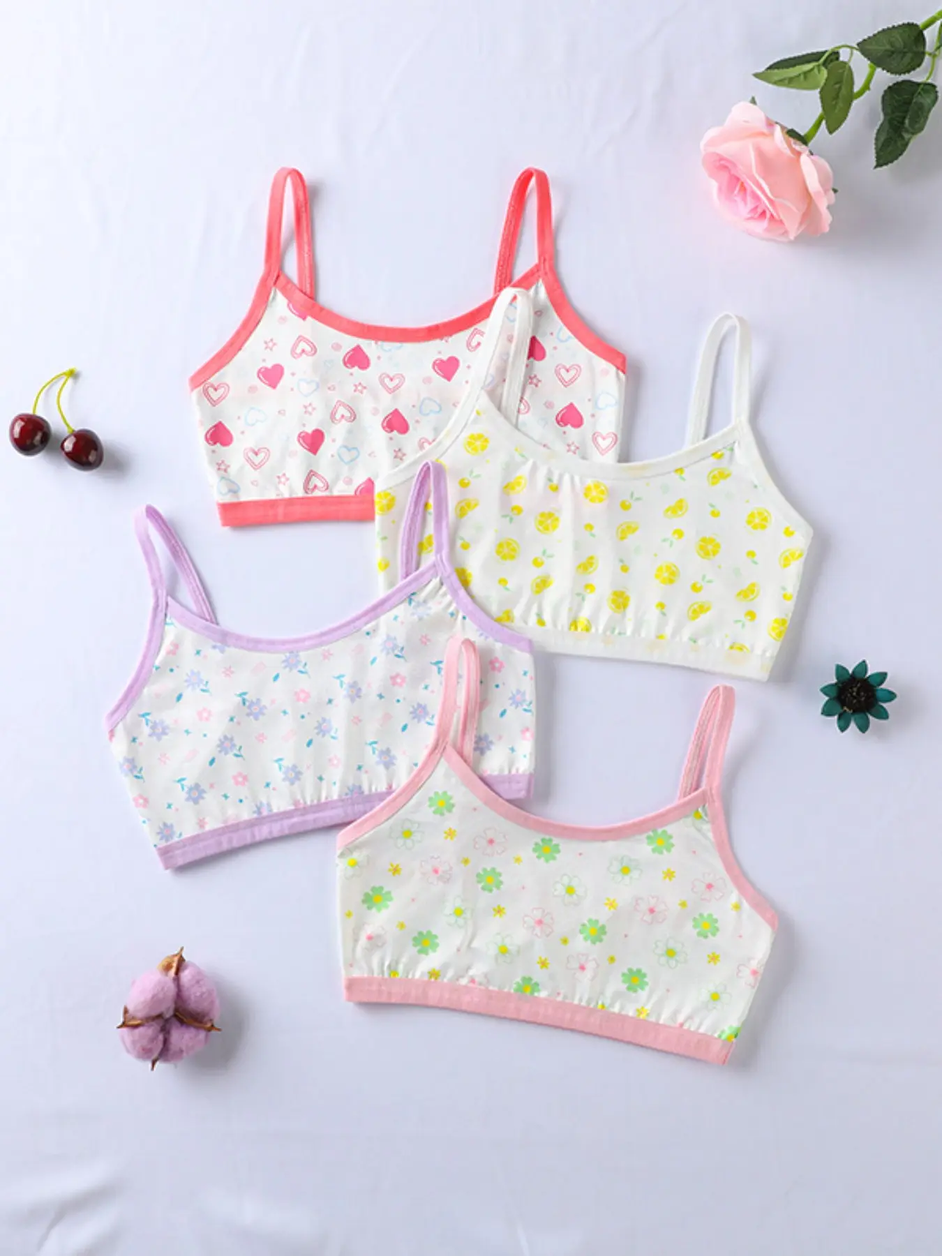 Girls' Tank Tops 4-Pack, Cute Patterns, Comfortable Breathable Kids Fashion Tees, Fun and Stylish Inner Wear Clothing