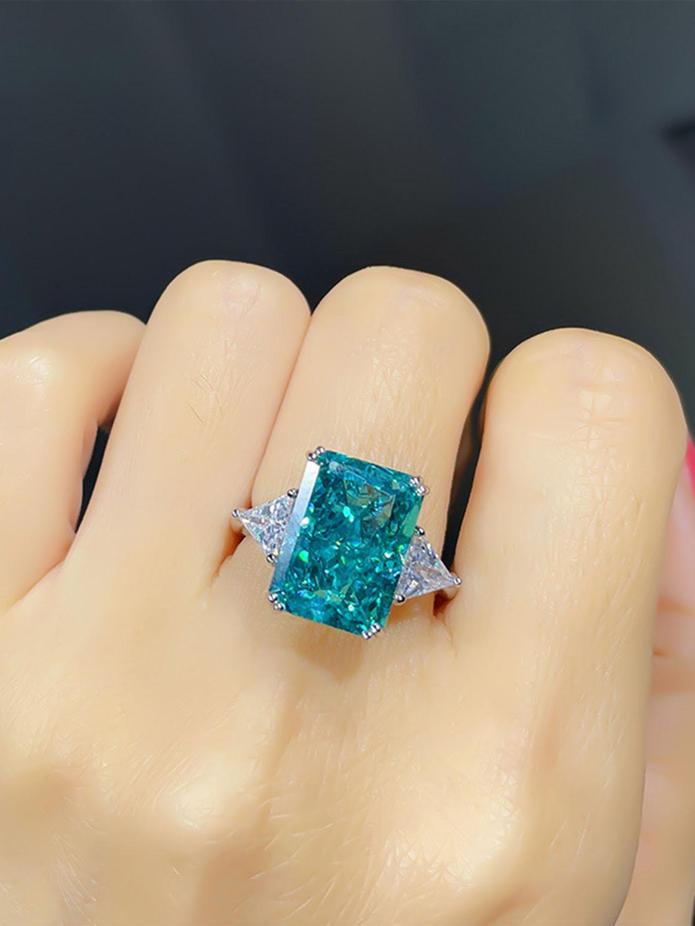 S925 Sterling Silver Fashion Square Shaped Artificial Zircon Decorated Ring, Luxury Jewelry for Women, Trendy All-match & Exquisite Jewelry for Birthday Gift, Emerald Cut Solitaire Ring